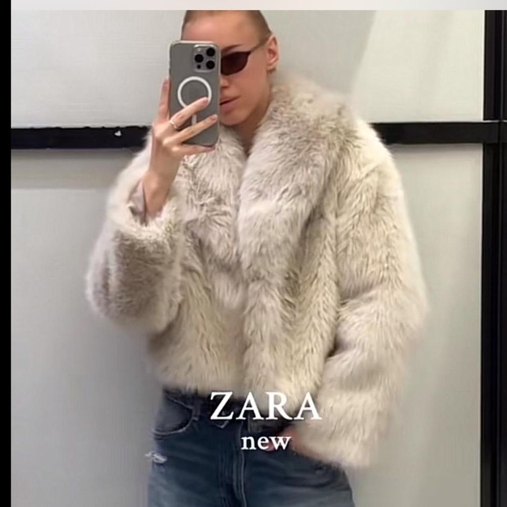 ZARA Cream Faux Fur Teddy Jacket